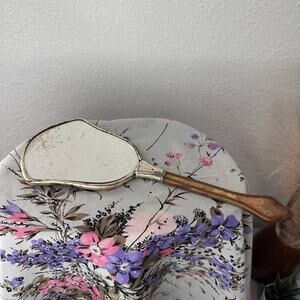 Vintage French Style Handheld Mirror Embossed Detailed Back